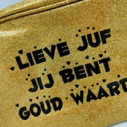 Gouden etui Juf detail